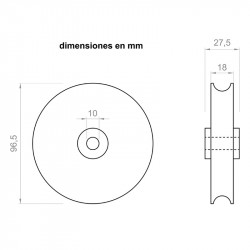 Poulie de 27,5 mm 96,5 mm de diamètre extérieur pour axe de 10 mm