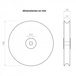 Poulie de 19 mm de largeur de 128 mm de diamètre extérieur de l'axe de 9,5 mm