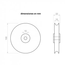 Polea 22 mm de ancho 100 mm de diámetro exterior para ejes de 10 mm