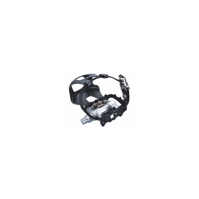 Pair of mixed aluminum spinning pedals + toe clip and strap 9/16" + SPD